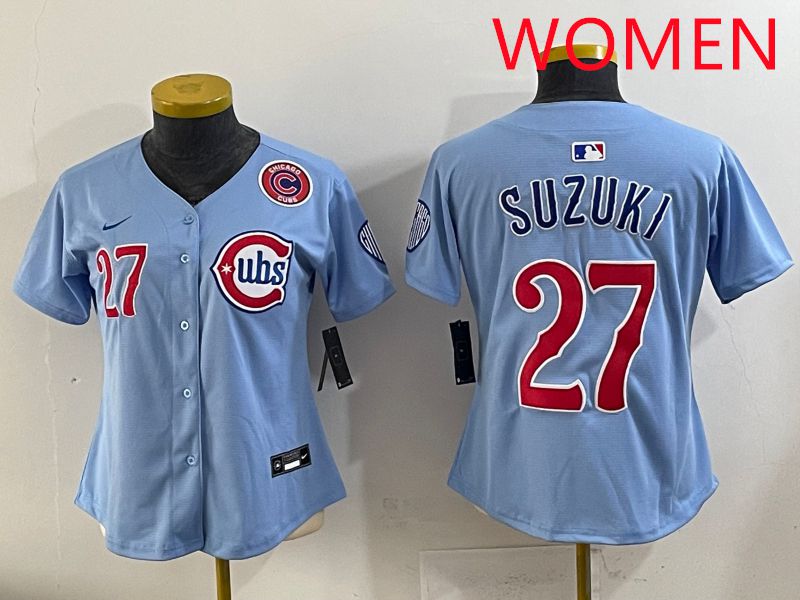 Women 2025 Chicago Cubs 27 Suzuki Light Blue Game Nike MLB Jersey style 4